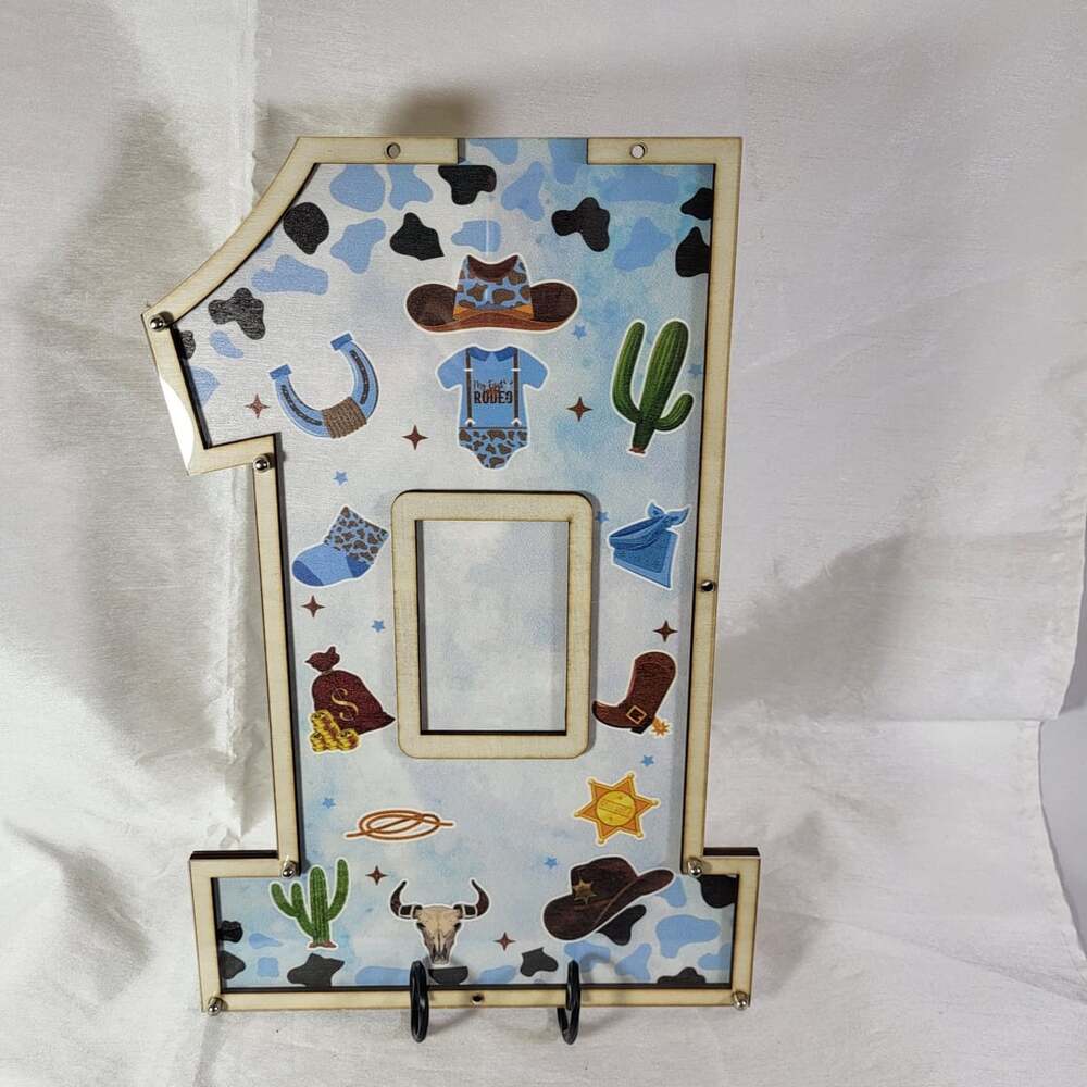 My First Rodeo Cowboy Theme Number 1 Photo Frame Birthday Party Sign